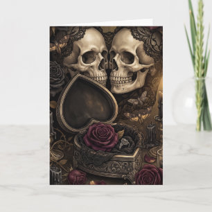 Tarjeta Pareja de Esqueleto Gótico Romance Oscuro Rosa Vic