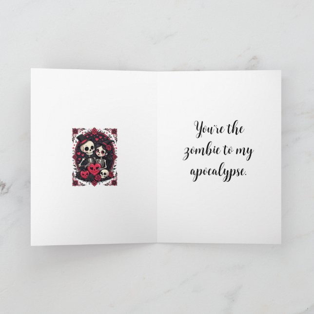 Tarjeta Pareja de esqueletos amantes del Valloween (Interior)