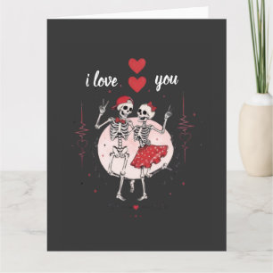 Tarjeta Pareja de esqueletos divertidos enamorados