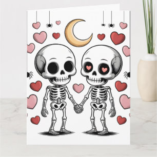 Tarjeta Pareja de esqueletos lindos: gráfico de amor espel