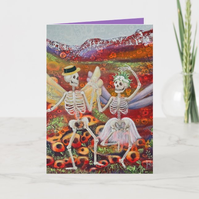 Tarjeta Pareja de esqueletos romance espeluznante (Anverso)