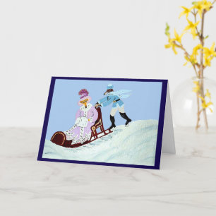 Tarjeta Pareja de galgos elegante vintage con trineo