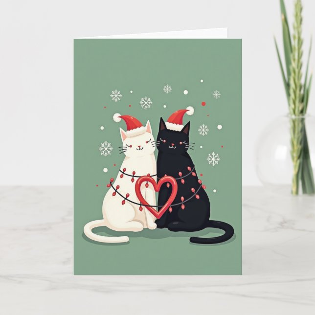 Tarjeta Pareja de gatos felices en Navidad (Anverso)