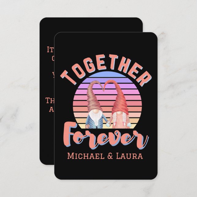 Tarjeta Pareja de Gnomos Juntos Para Siempre (Anverso / Reverso)