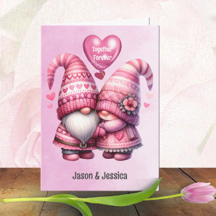 Tarjeta Pareja de Gnomos Rosados Plegable de San Valentín