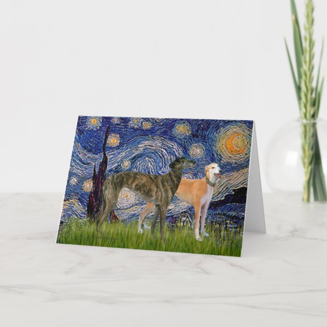 Tarjeta Pareja de Greyhound - Noche estrellada (Anverso)