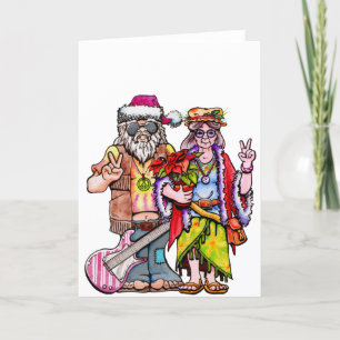 Tarjeta Pareja de Hippies Santa