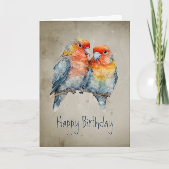 Tarjeta Pareja de loros Amor Ave Saludo de cumpleaños (Anverso)