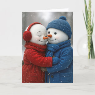 Tarjeta Pareja de muñeco de nieve de cumpleaños en copos d