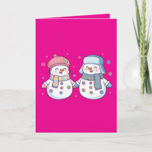 Tarjeta Pareja de muñecos de nieve adorables de invierno t