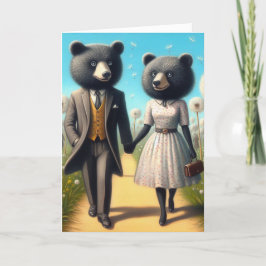 Tarjeta Pareja de oso Adorable caminando por el parque
