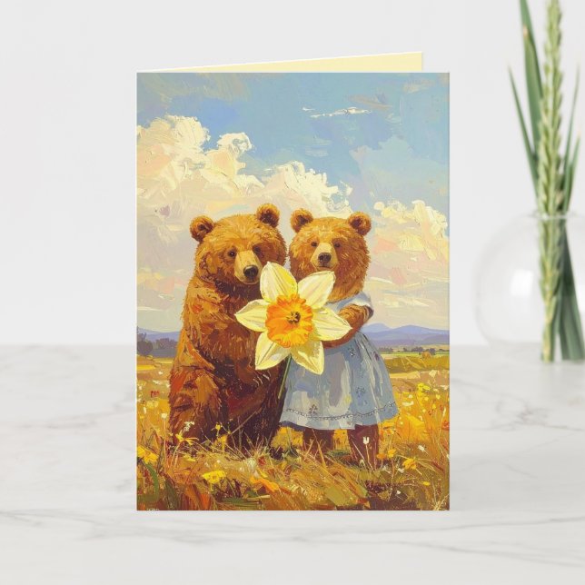 Tarjeta Pareja de oso dulce Daffodil 10 Boda Anniv. (Anverso)