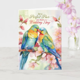 Tarjeta Pareja de pájaros de amor el día de la boda