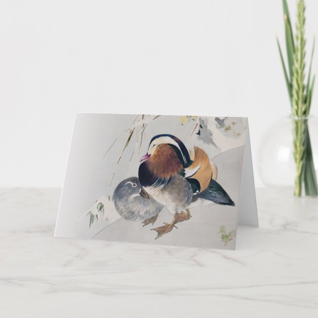 Tarjeta Pareja de pato mandarín, Watanabe Seitei (Anverso)