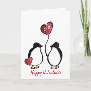 Tarjeta Pareja de pingüinos lindos día de San Valentín