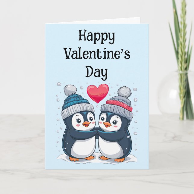 Tarjeta Pareja de Pingüinos San Valentín (Anverso)