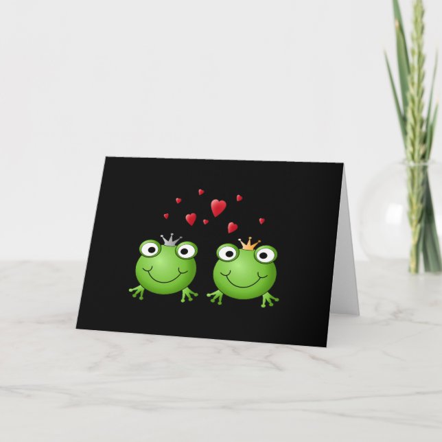 Tarjeta Pareja de rana con corazones. (Anverso)