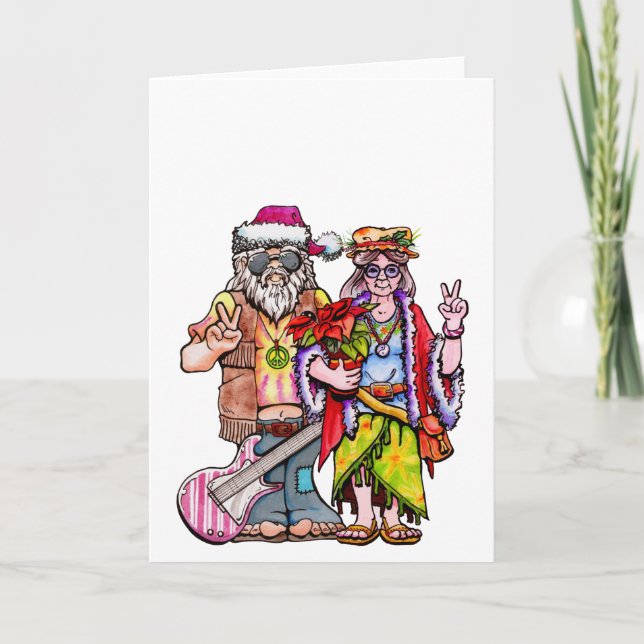 Tarjeta Pareja de Santa Claus Hippie (Anverso)