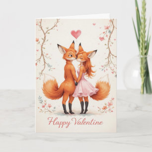 Tarjeta Pareja de zorros de San Valentín Cute Woodland San