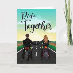 Tarjeta Pareja en motocicletas por feliz aniversario