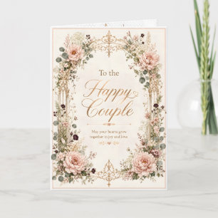 Tarjeta Pareja Feliz Boda Floral Elegante 