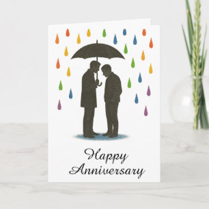 Tarjeta Pareja Gay Bajo Paraguas Lluvia Aniversario Orgull