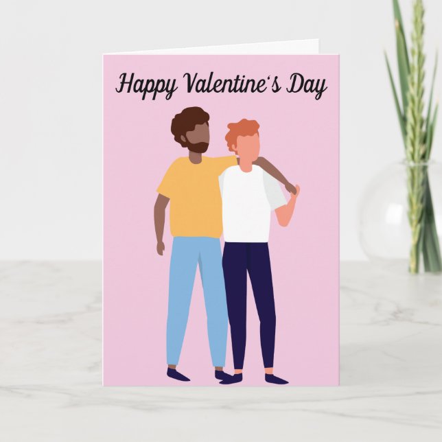 Tarjeta Pareja gay interracial Día de San Valentín dos hom (Anverso)