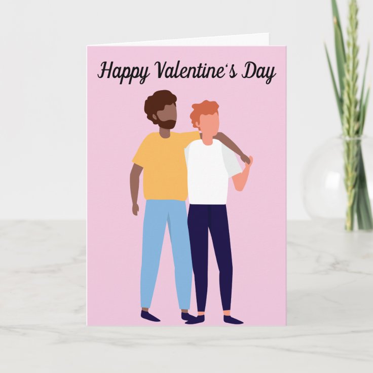Tarjeta Pareja gay interracial Día de San Valentín dos hom 