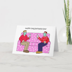 Tarjeta Pareja gay masculina en San Valentín con mascarill