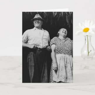 Tarjeta Pareja mayor riendo aniversario vintage