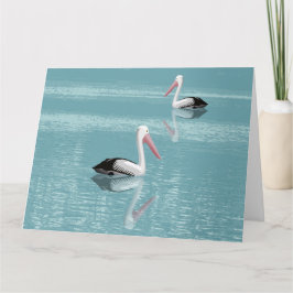 Tarjeta Pareja Pelican Paddling Calm Aqua Agua Saludo