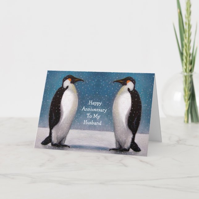 TARJETA PAREJA PENGUINA: ANIVERSARIO: ARTE ORIGINAL (Anverso)