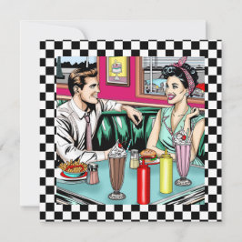 Tarjeta Pareja retro de los años 1950 en Diner Blank
