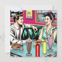 Tarjeta Pareja retro de los años 1950 en Diner Blank