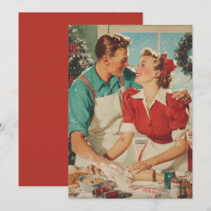 Tarjeta Pareja Retro de Navidad Horneando Amor