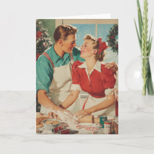 Tarjeta Pareja Retro de Navidad Horneando Amor