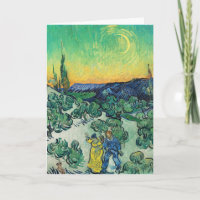 Pareja Romántica de Van Gogh Caminando Bajo la Lun