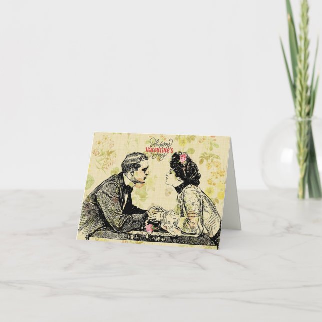 Tarjeta Pareja Victoriana Romántica Día de San Valentín  (Anverso)