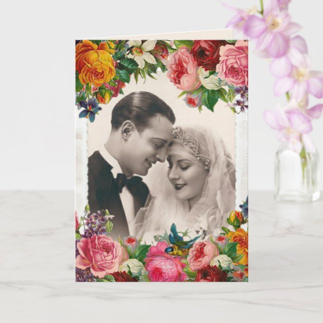 Tarjeta Pareja Vintage en Boda de amor Rosa compromiso (Orquídea)