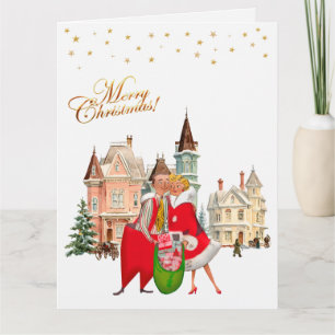 Tarjeta Pareja Vintage Feliz Navidad 1950