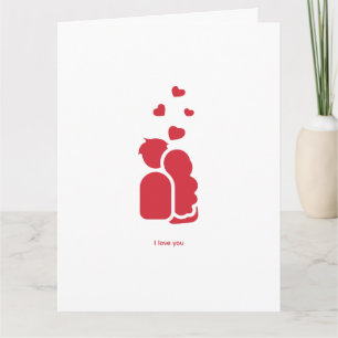 Tarjeta Pareja y corazón simples rojos y blancos de marca