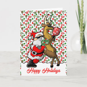 Tarjeta Parejas de Pickleball Santa y sus Reno ciervos en 