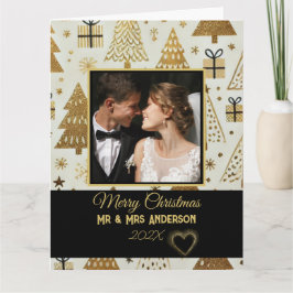 Tarjeta Parejas modernas personalizadas en negro y oro