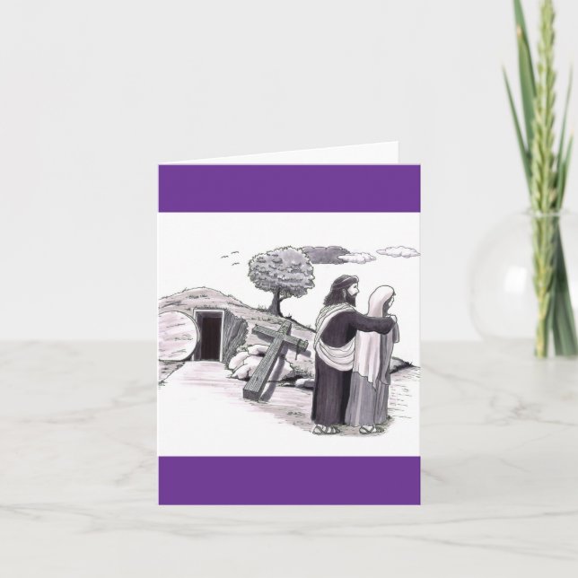 Tarjeta Parents Walking Past Tomb Where Son is and Crucifi (Anverso)