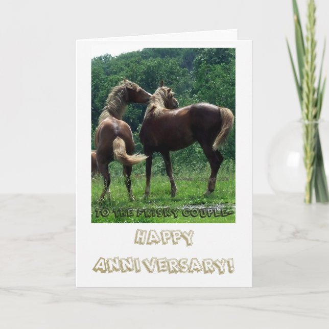 Tarjeta Pares juguetones del aniversario de los caballos (Anverso)