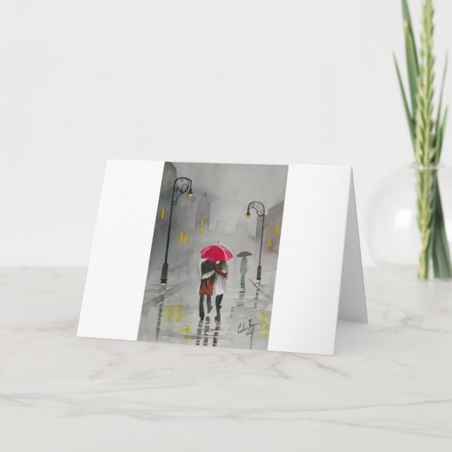 Tarjeta Pares románticos de la TRANVÍA ROJA del PARAGUAS (Anverso)