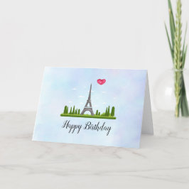 Tarjeta París francés con cumpleaños de la Torre Eiffel