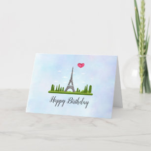 Tarjeta París francés con cumpleaños de la Torre Eiffel