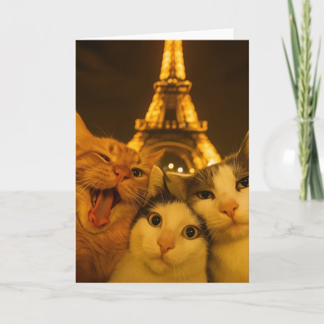 Tarjeta Paris Night Cat Selfie Squad Lover                 (Anverso)