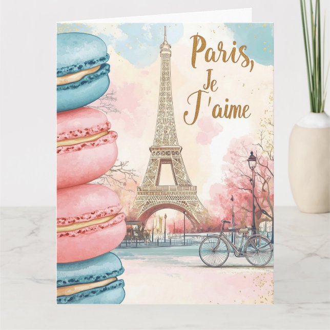 Tarjeta París, Te Amo - Torre Eiffel con Macarons (Anverso)